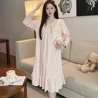 甜美公主风睡裙女秋冬季海岛绒保暖薄款胖mm大码200斤珊瑚绒睡衣