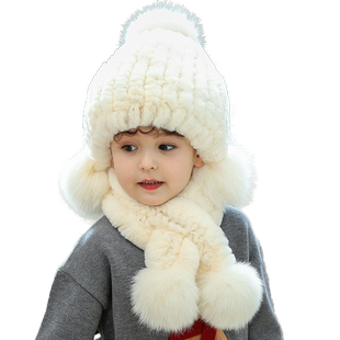 儿童加厚皮草帽子獭兔毛秋冬可爱男女童编织帽女孩保暖护耳毛绒帽
