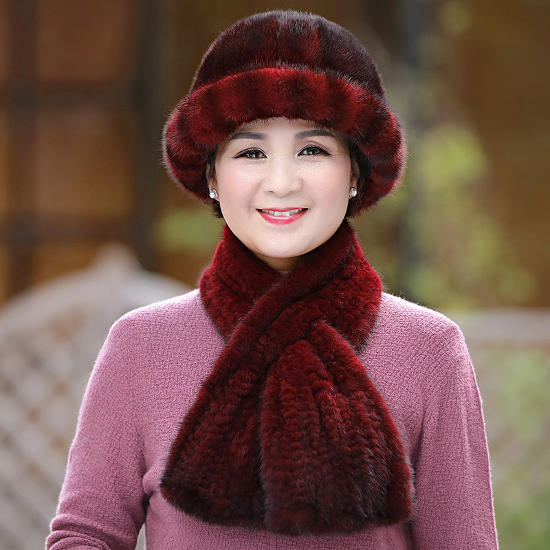 新款中老年皮草帽子老年人妈妈优雅礼帽女冬天户外保暖水貂毛帽子