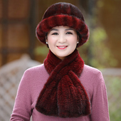 新款 中老年皮草帽子老年人妈妈优雅礼帽女冬天户外保暖水貂毛帽子