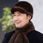 貂皮帽子男士 冬季 鸭舌帽保暖水貂毛帽子休闲户外皮草帽子骑士帽冬