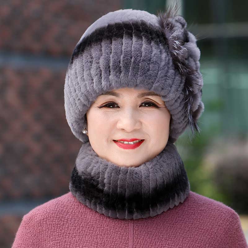 獭兔毛帽子女中老年保暖兔毛帽子奶奶帽妈妈秋冬季老太太皮草帽子