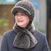 獭兔毛皮草帽子围巾老人冬天保暖加厚冬季 中老年人爸爸鸭舌帽男士