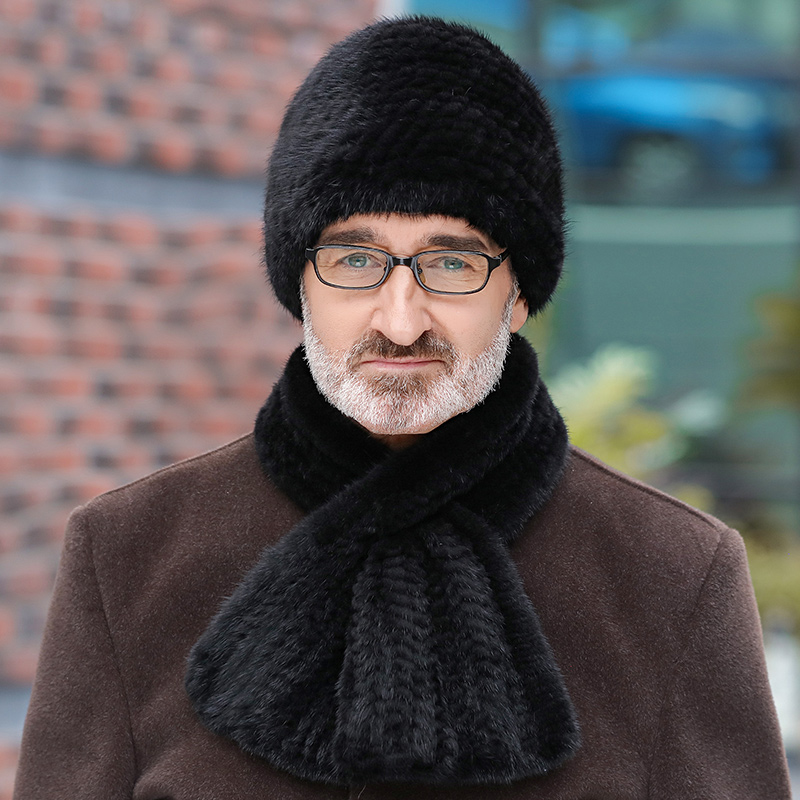 水貂毛皮草爸爸秋冬天编织帽子