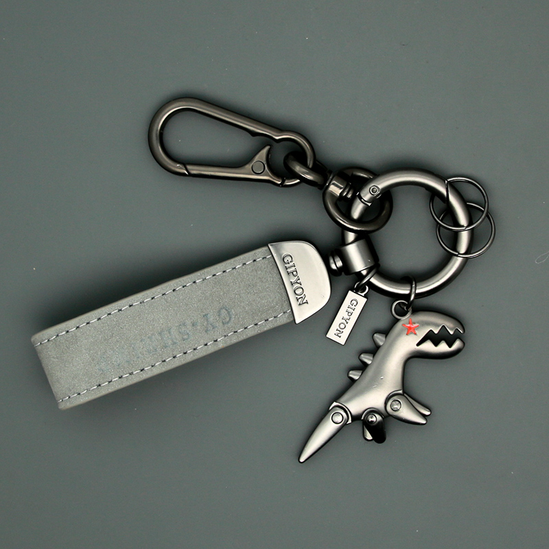 高档翻毛皮汽车钥匙扣网红合金小恐龙挂件挂饰男女士钥匙链圈环