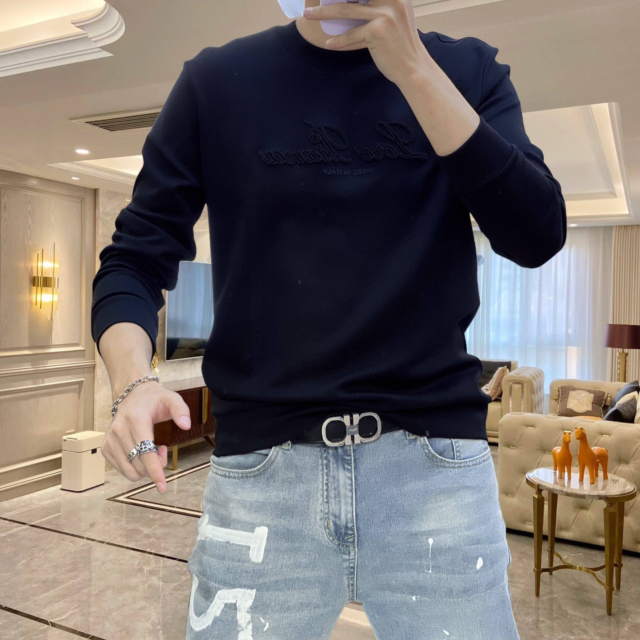 轻奢潮牌长袖青年美杜莎刺绣卫衣男圆领修身打底衫2025秋季新款潮
