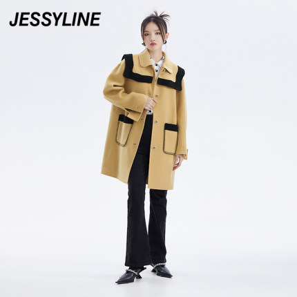 2折特卖款 jessyline女装秋冬专柜新品 杰茜莱纯羊毛呢大衣女外套