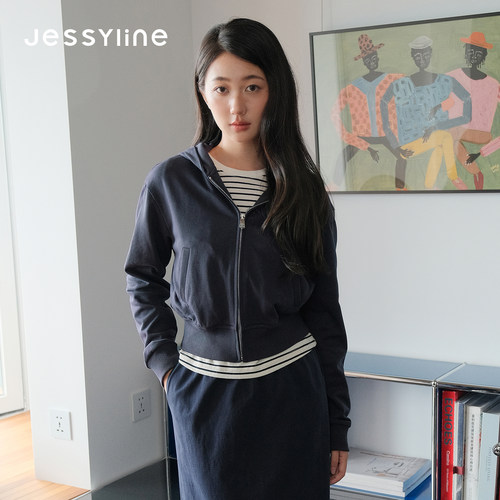 杰茜莱秋新款连帽卫衣开衫外套女