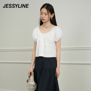 专柜新款 杰茜莱白色短袖 款 422202064 jessyline2024夏季 衬衫 女潮