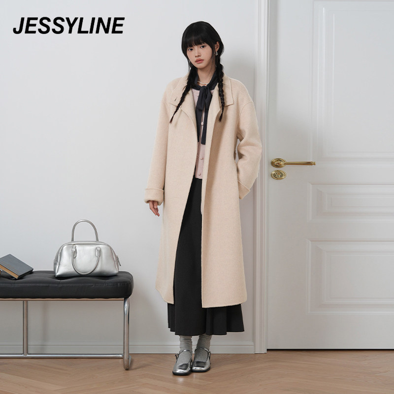 jessyline绝美春秋新款 杰茜莱粉色减龄气质双面羊毛呢外套女大衣