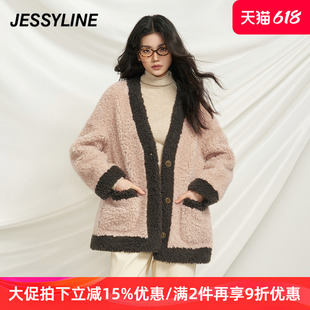 jessyline 新款 小个子毛茸茸皮草潮 杰茜莱羊羔毛毛绒外套女装 冬季