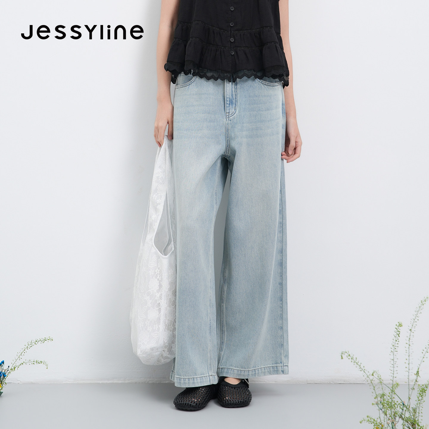 jessyline2026夏季专柜新款 杰茜莱宽松阔腿牛仔长裤女 621110034