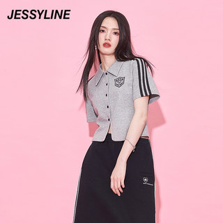 杰茜莱灰色短款学院风短袖衬衫女高级感夏新款百搭上衣 jessyline