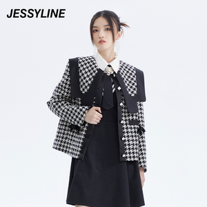 2折特卖款 jessyline女装秋季专柜新品 杰茜莱时尚千鸟格子外套女