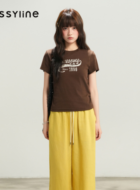 jessyline杰茜莱2026夏新短款复古简约字母印花短袖T恤女百搭上衣