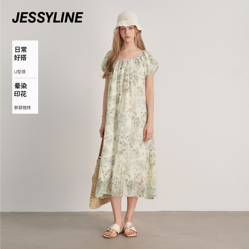 杰茜莱时尚印花小清新减龄连衣裙