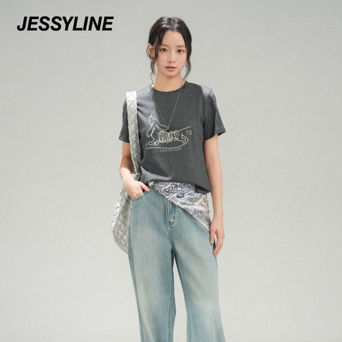 杰茜莱春新款灰色减龄T恤上衣女