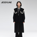 杰茜莱黑色中长款 2折特卖款 双面羊毛呢大衣女秋冬外套 jessyline