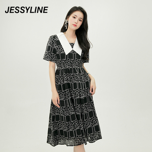 2折特卖款 杰茜莱黑白色收腰修身显瘦长款高级感连衣裙 jessyline