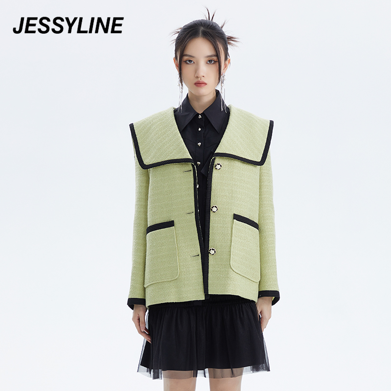 2折特卖款 jessyline女装秋季专柜新品 杰茜莱绿色大翻领小外套女