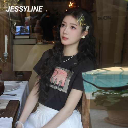 杰茜莱新款卡通减龄短袖款T恤女