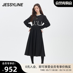 杰茜莱黑色收腰显瘦连衣裙 jessyline冬季 专柜新款 女装 344111353