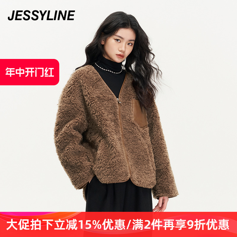 杰茜莱羊羔毛绒外套女装冬装新短款小个子毛茸茸皮草潮 jessyline-封面