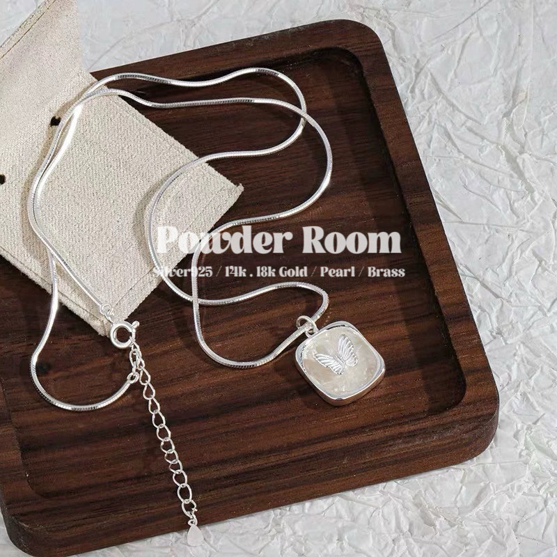 Powder Room纯银项链 | 蝴蝶出逃 S925 蛇骨方形坠油画蝴蝶项链