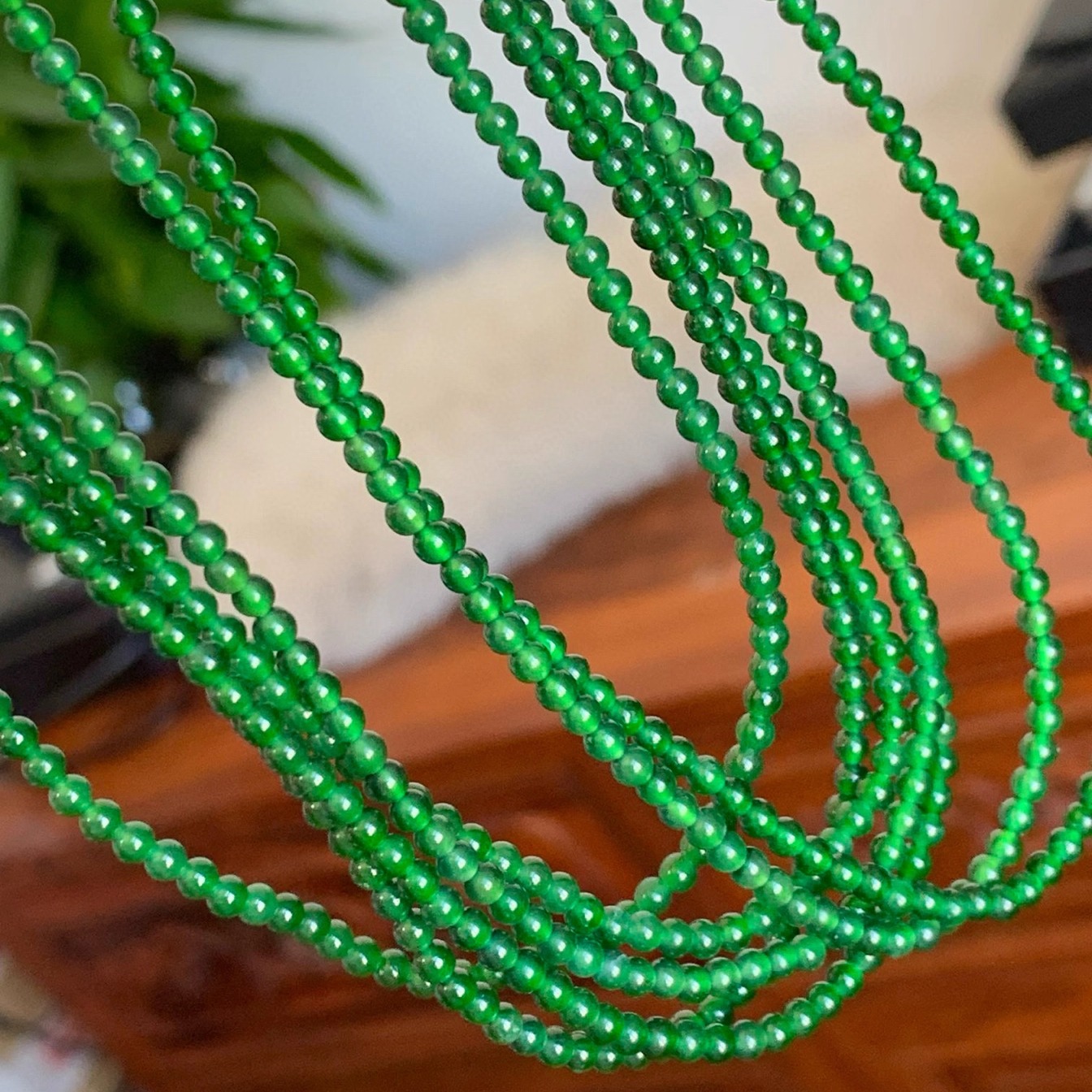 新中式珠宝天然翡翠A货辣色阳绿小米珠项链珠串圆珠手串国风