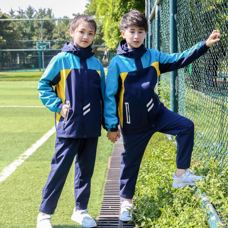 秋冬学生校服冲锋衣幼儿园青少年两件套加绒可拆卸防风儿童冲锋衣