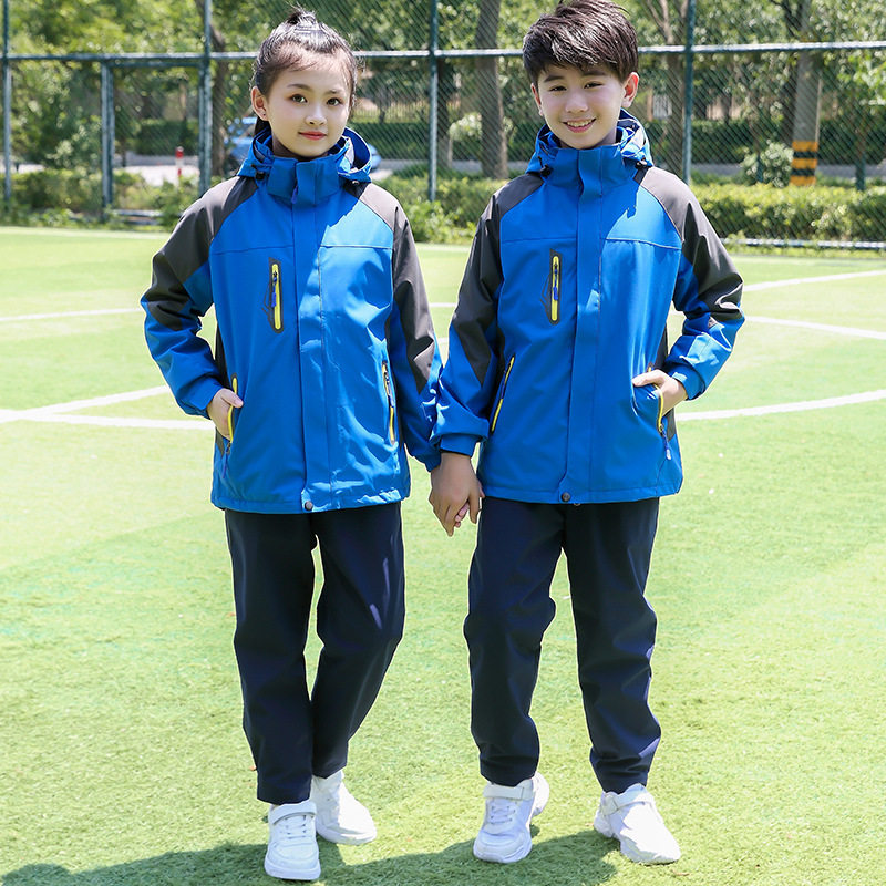 冬季校服冲锋衣小学班服高中生青少年加绒防风运动秋装男女童外套