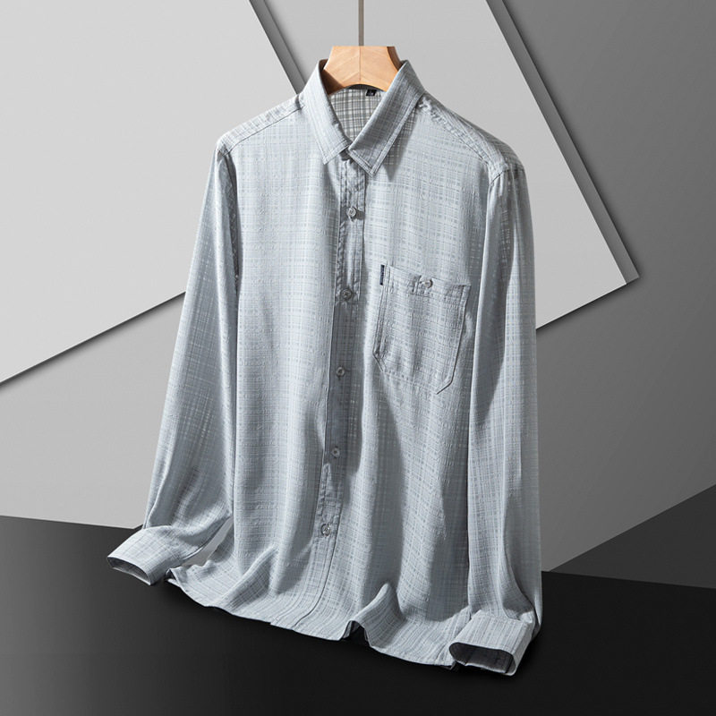 2026年夏季包邮长袖冰丝衬衫男款爸爸装衬衣中老年上衣老人T恤男