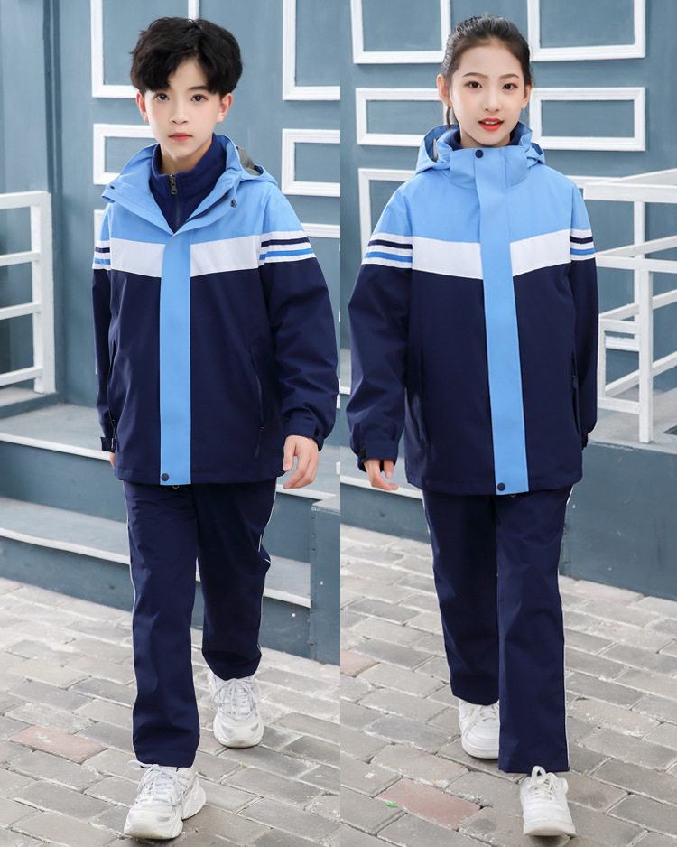 冬季校服冲锋衣小学班服高中生青少年加绒防风运动秋装男女童外套