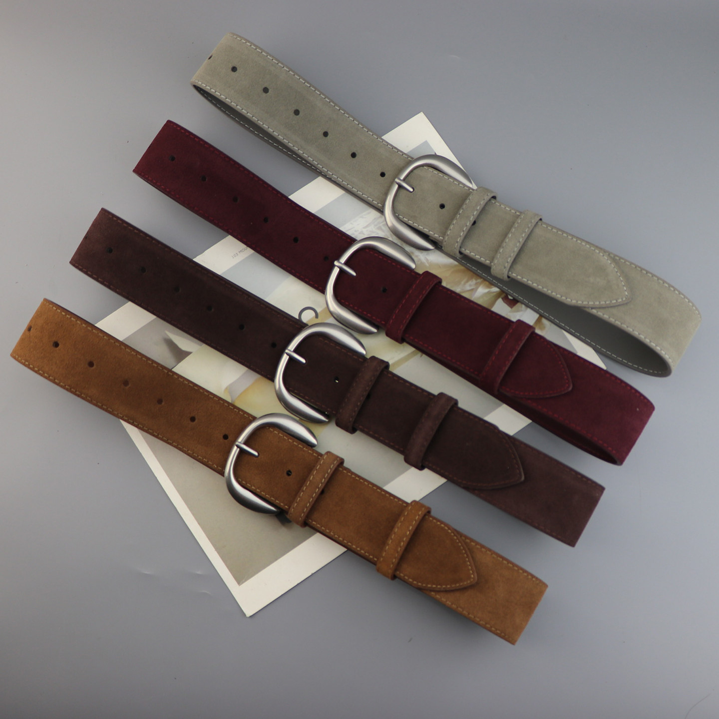 宽腰带大衣腰封女复古灰色银扣二层牛皮磨砂绒面高级感皮带新款冬