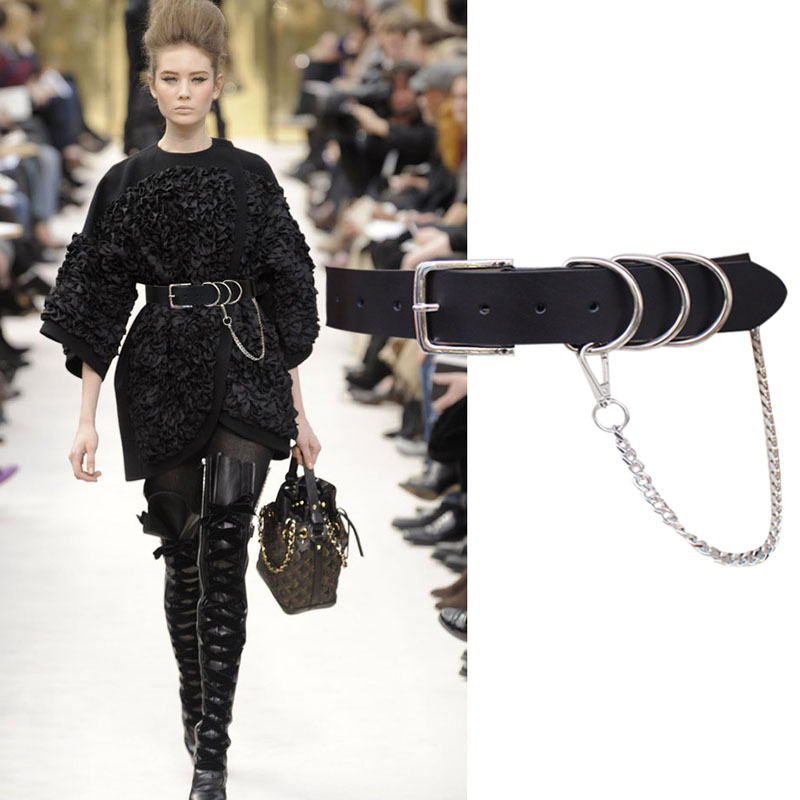 真皮腰带女链条装饰时尚牛仔裤