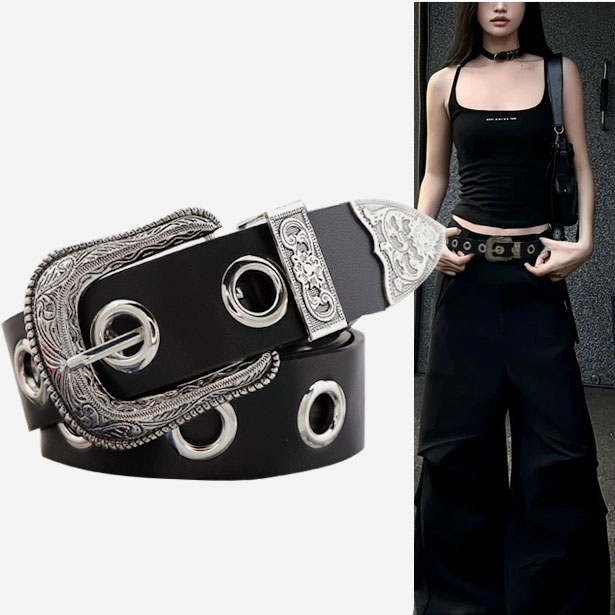 复古免打孔镂空宽腰带2025新款潮
