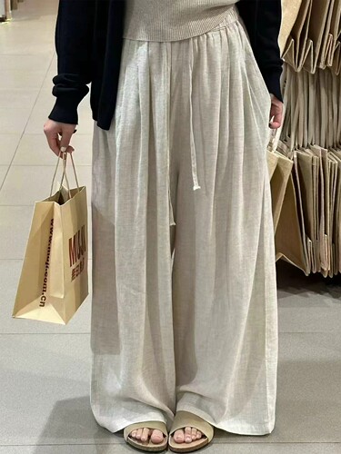 2026夏季新款韩版时尚松紧腰宽松显瘦百搭直筒阔腿休闲裤女