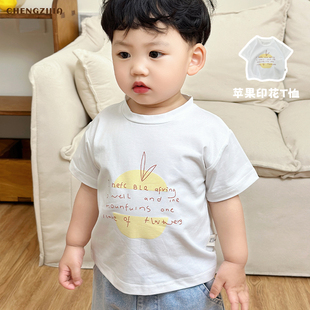 短袖 休闲薄款 男童洋气印花圆领T恤婴幼儿宽松上衣 韩版 男宝宝夏装