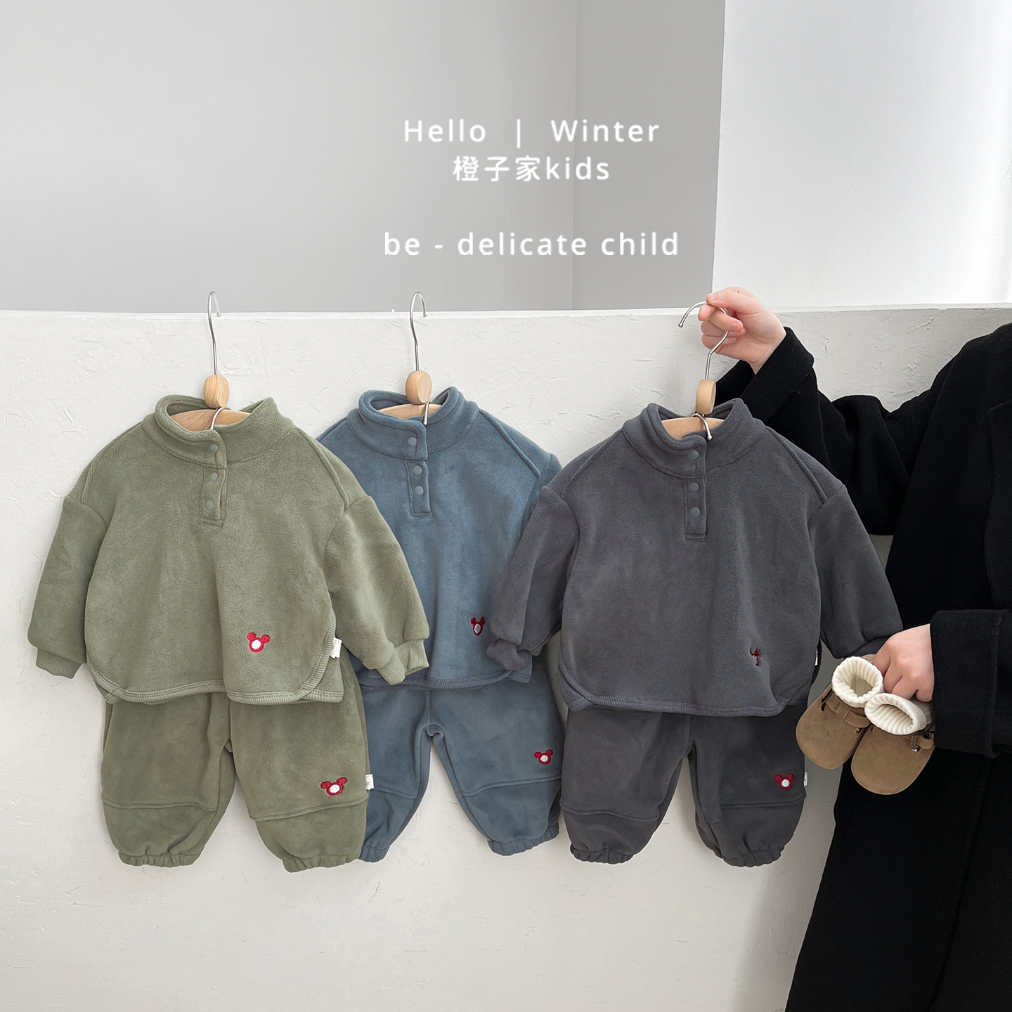 男童冬款奥粒绒运动服套装男宝宝加绒保暖卫衣婴儿洋气加厚束脚裤