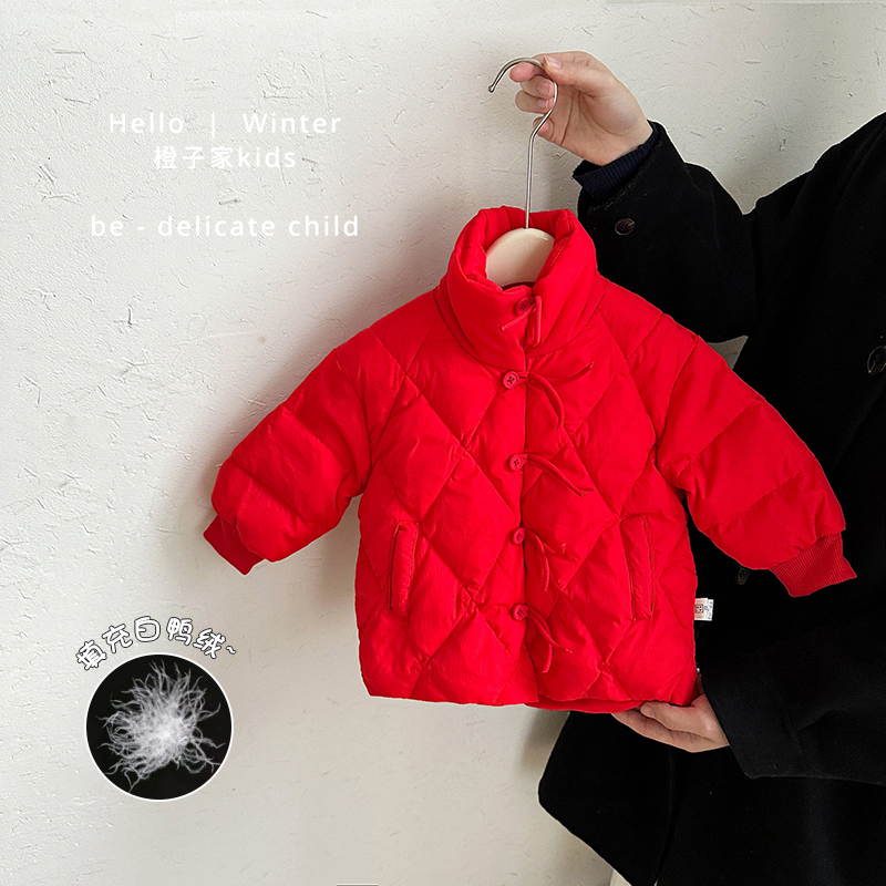 男童冬装中式国风羽绒服红色外套