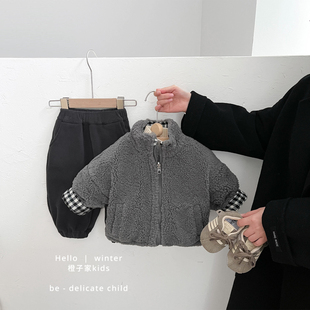 男童冬款双面穿羊羔毛棉服外套宝宝韩版加厚保暖棉衣婴儿加绒上衣