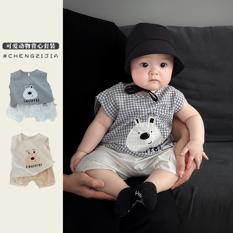 男童夏装薄款卡通短袖五分裤套装