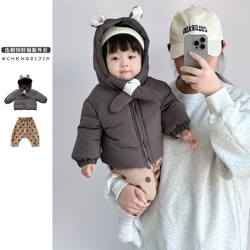 女童棉服套装婴儿冬季夹棉加厚连帽外套洋气宝宝波点加绒保暖裤子,童装/婴儿装/亲子装,套装,淘宝优惠券,粉丝福利购,淘宝优惠卷