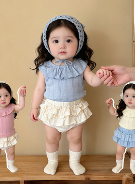 女童夏季洋气荷叶边无袖背心女宝宝韩版休闲薄款上衣婴儿百搭衣服