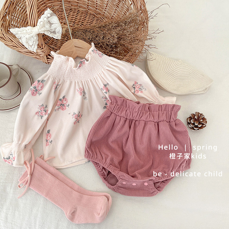 女童套装春秋季新款洋气宝宝碎花高领长袖上衣包屁短裤甜美两件套,童装/婴儿装/亲子装,套装,淘宝优惠券,粉丝福利购,淘宝优惠卷