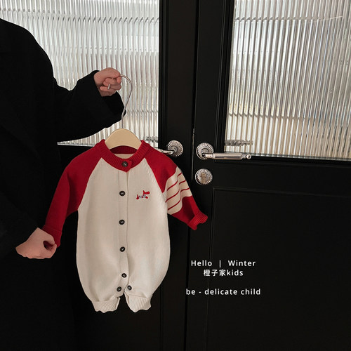 男女童冬季新年满月针织连体衣