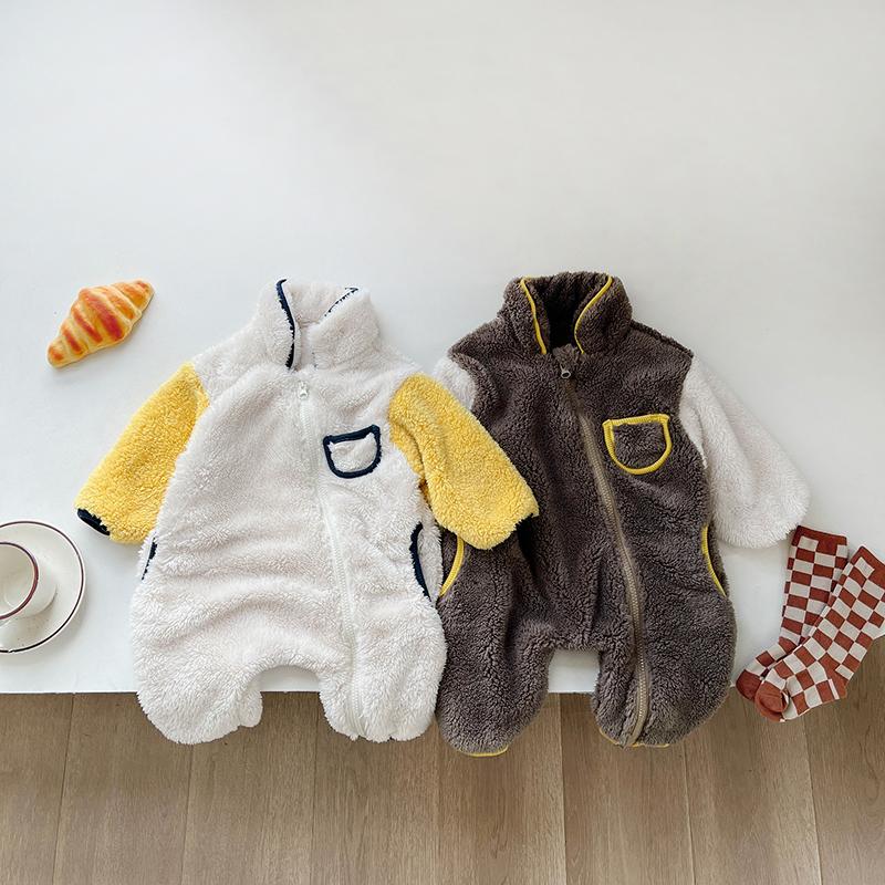 连体衣长爬拼色洋气否拉链冬季