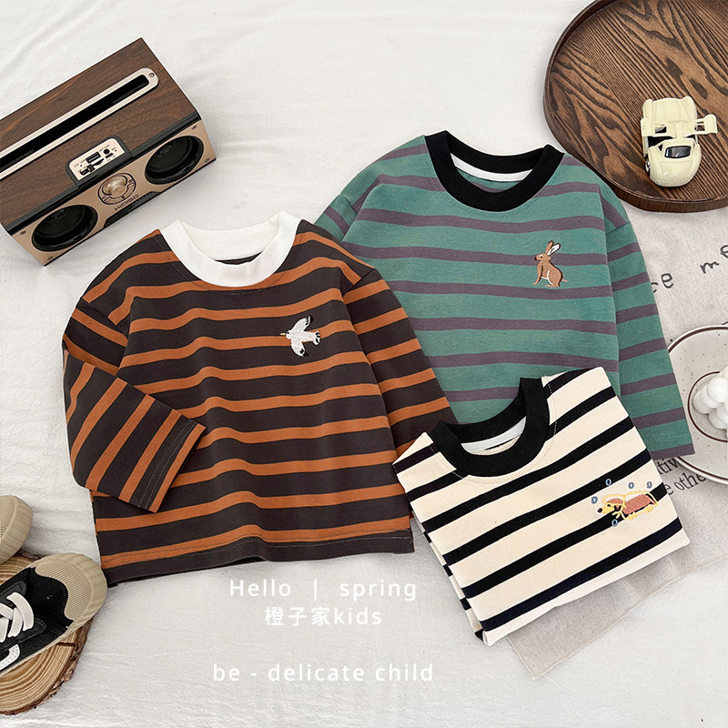 男童春装纯棉长袖T恤女宝宝2026新款洋气婴幼儿宽松条纹百搭上衣,童装/婴儿装/亲子装,T恤,淘宝优惠券,粉丝福利购,淘宝优惠卷