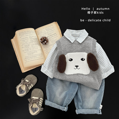 男宝宝春秋装针织卡通马甲宽松潮