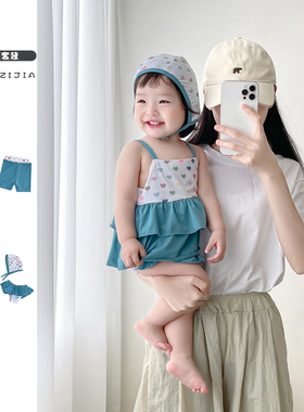 女童夏季泳衣婴幼儿彩色吊带裙包屁短裤分体套装男宝宝短袖游泳装